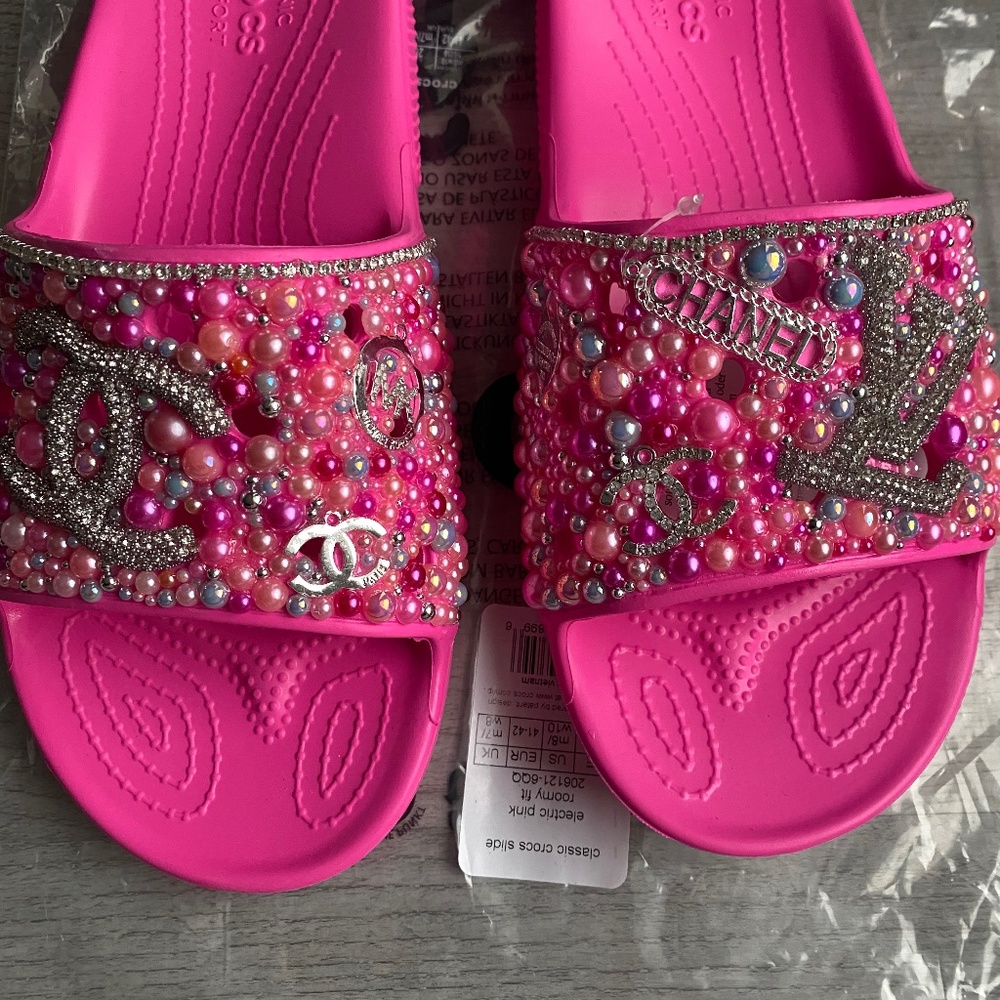 Pink Custom Croc Slides Women’s Size 10